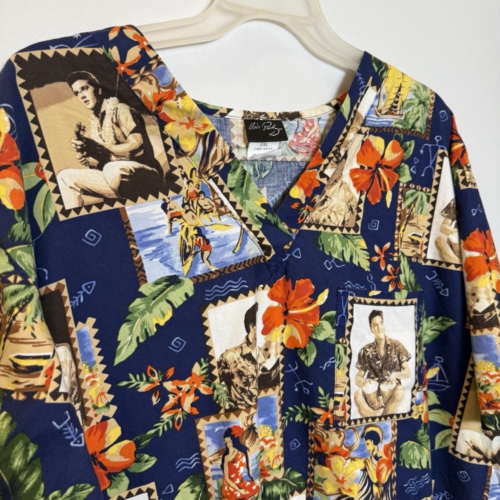 Elvis Presley Hawaiian Shirt 2XL Cherokee Graphic Tiki Camp Cotton Rare 2004